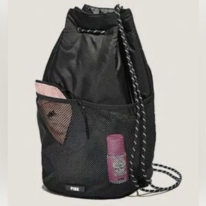 NWT large PINK by Victoria’s Secret black padded drawstring bag/ backpack.In bag